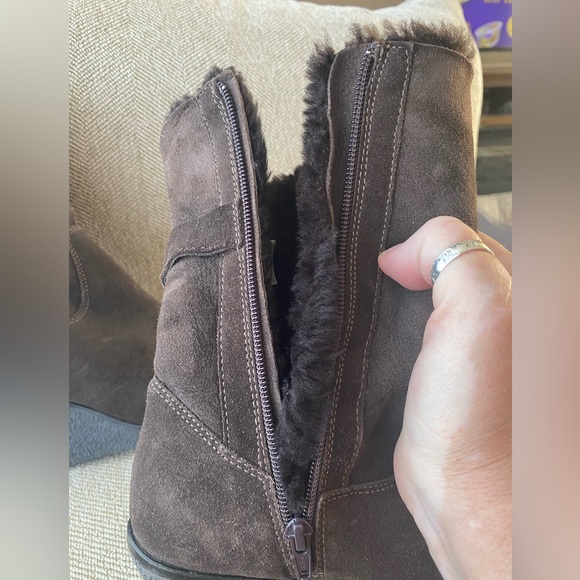La Canadienne Brown Suede Waterproof Platform Heel Winter Fur Lined Boot. Sz. 9M - Picture 12 of 13